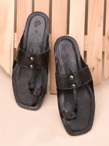 House of Pataudi Men Synthetic Leather Slip-On Sandals