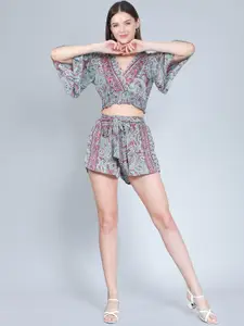 Aditi Wasan Printed Top With Shorts Co-Ords