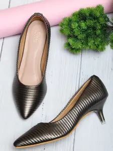 SHUZ TOUCH Striped Pointed Toe Kitten Heel Pumps