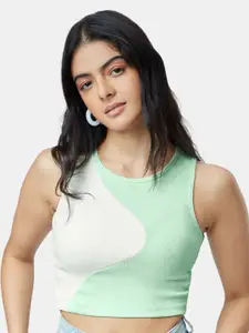 The Souled Store Colourblocked Sleeveless Pure Cotton Fitted Crop Top
