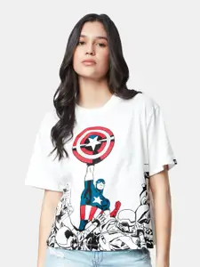 The Souled Store Captain America Printed Pure Cotton Boxy Fit Oversized T-shirt