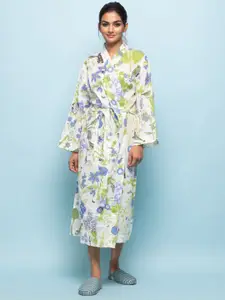 SANSKRUTIHOMES Women Floral Printed Midi Cotton Robe