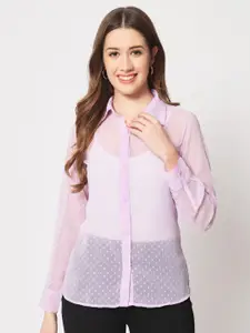 CHARMGAL Classic Self Design Georgette Slim Fit Sheer Casual Shirt