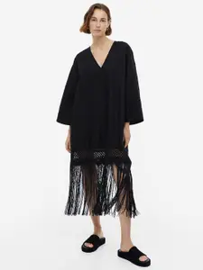 H&M Fringe-Trimmed Linen-Blend Dress