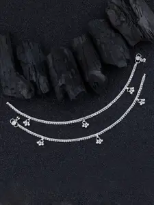 Silver Shine Silver-Plated Stone-Studded & Ghungroo Anklets