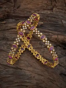 Kushal's Fashion Jewellery Set of 2 Gold-Plated Stone-Studded Bangles