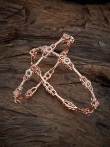 Kushal's Fashion Jewellery Women Set Of 2 Rose Gold-Plated White AD-Studded Bangles