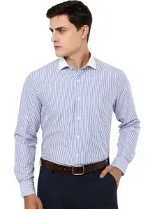 JADE BLUE Vertical Stripes Striped Cotton Formal Shirt