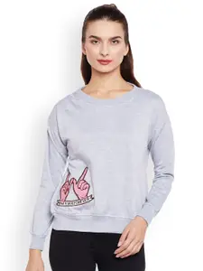 Belle Fille Women Grey Melange Solid Sweatshirt