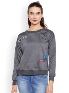 Belle Fille Women Charcoal Solid Sweatshirt