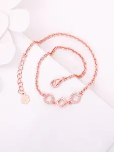 GIVA 925 Sterling Silver Rose Gold-Plated Stone-Studded Wreath Marquise Anklet