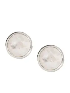 March by FableStreet Rhodium-Plated Quartz-Studded Circular Studs Earrings