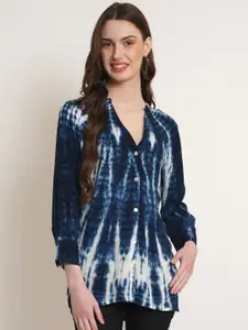 Maaesa Women Blue Tie & Dye Casual Shirt
