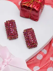 DressBerry Gold-Plated Rhinestone Contemporary Studs Earrings
