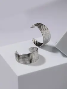 Jazz and Sizzle Silver-Plated Contemporary Half Hoop Earrings