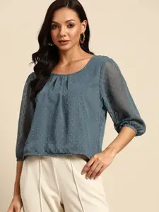 all about you Puff Sleeve Dobby Weave Georgette Top
