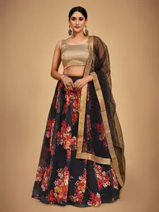 Fusionic Black & Gold-Toned Semi-Stitched Lehenga & Unstitched Blouse With Dupatta