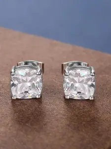 Peora Silver-Plated Square Shaped American Diamond Studded Studs Earrings