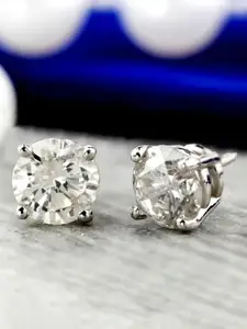 Peora Silver-Plated American Diamond Studded Contemporary Studs Earrings