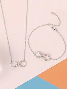 Peora Silver Plated Stone Studded Pendant Chain & Bracelet