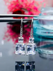 Peora Silver-Plated American Diamond Studded Contemporary Drop Earrings