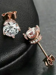 Peora Rose Gold-Plated Contemporary American Diamond Studded Studs Earrings