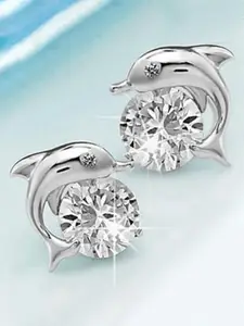 Peora Silver-Plated Contemporary American Diamond Studded Studs Earrings