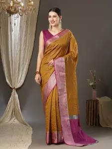 Saree mall Checked Woven Design Zari Taant Sarees