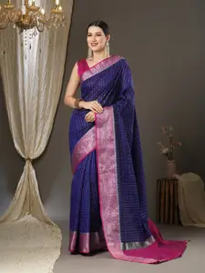 Saree mall Checked Woven Design Zari Taant Sarees