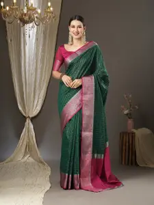 Saree mall Checked Woven Design Zari Taant Sarees