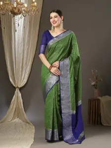 Saree mall Checked Woven Design Zari Taant Sarees
