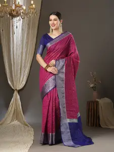 Saree mall Checked Woven Design Zari Taant Sarees