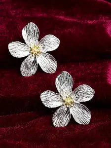 Bohey by KARATCART Silver-Plated Floral Shape Studs Earrings