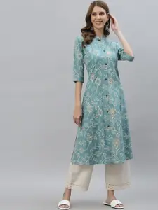 Stylum Floral Printed Mandarin Collar Pastels Kurta