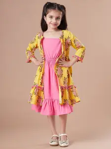 pspeaches Girls Print Fit & Flare Dress With Shrug