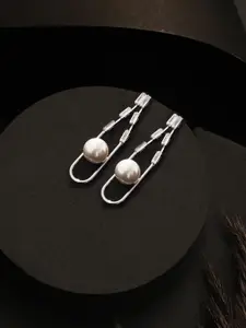 Jazz and Sizzle Silver-Plated Contemporary Pearl Beaded Drop Earrings