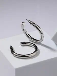 Jazz and Sizzle Silver-Plated Contemporary Half Hoop Earrings