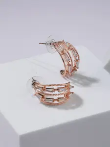 Jazz and Sizzle Rose Gold-Plated Cubic Zirconia Studded Half Hoop Earrings