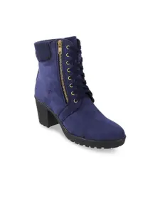 Mochi Women Round Toe Lace Ups Block Heels Boots