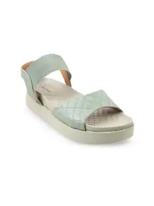 Mochi Women Textured Open Toe Flats