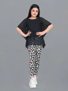FASHION DREAM Girls Kaftan Georgette Top With Printed Leggings Set