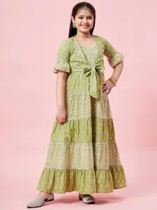 Stylo Bug Stylo Bug Girls Ethnic Motifs Printed Pure Cotton Fit & Flare Maxi Ethnic Dress