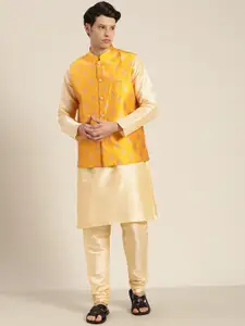 SOJANYA Silk Cotton Kurta With Churidar & Nehru Jacket