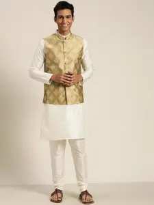 SOJANYA Mandarin Collar Regular Kurta With Churidar & With Nehru Jacket