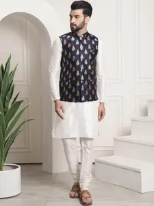 SOJANYA Mandarin Collar Regular Kurta With Churidar & With Nehru Jacket