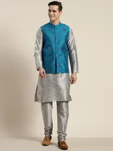 SOJANYA Mandarin Collar Regular Kurta With Churidar & With Nehru Jacket