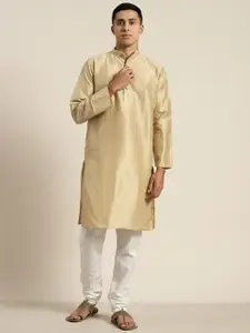 SOJANYA Mandarin Collar Woven Design Regular Kurta With Churidar