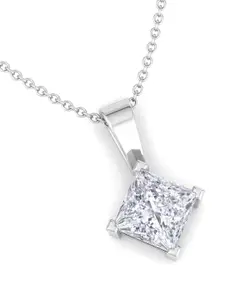 Inddus Jewels Women Rhodium-Plated Diamond Shaped 925 Sterling Silver Pendant With Chain