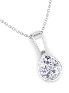 Inddus Jewels Women Rhodium-Plated Teardrop Shaped 925 Sterling Silver Pendant With Chain