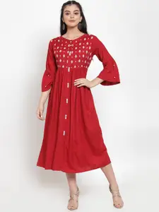 Miaz Lifestyle Embroidered Fit & Flare Midi Dress